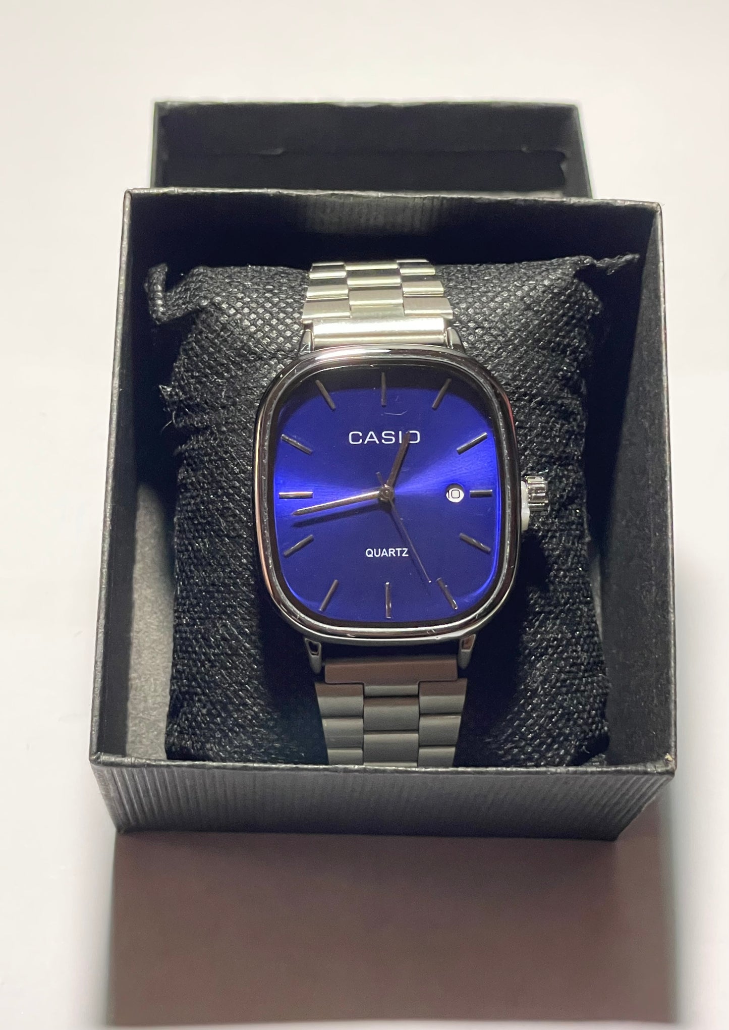 Casio men square steel with simple box