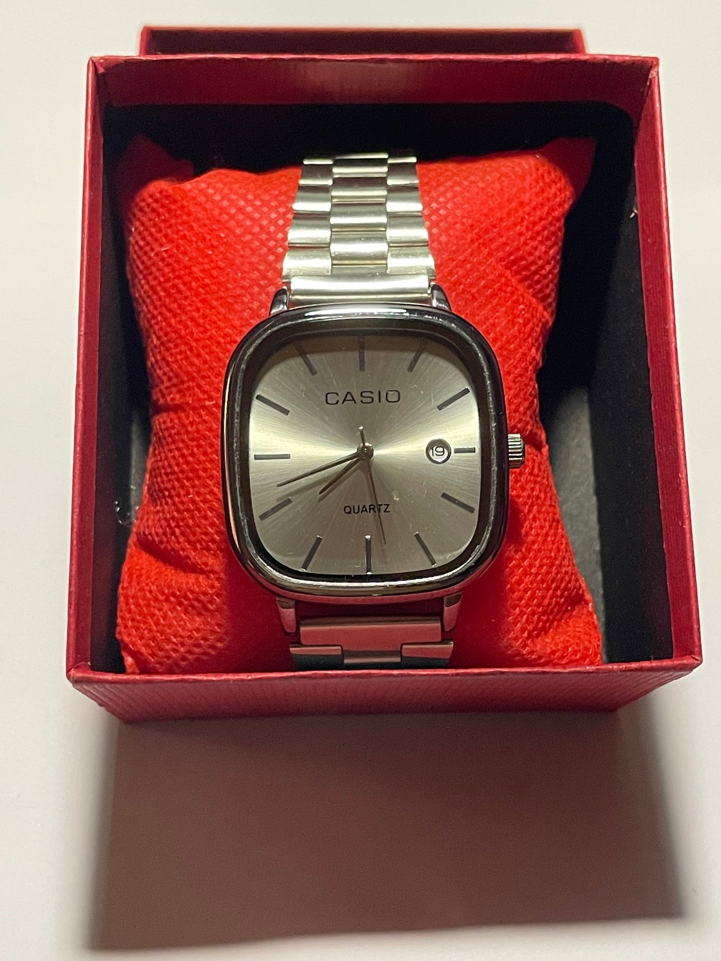 Casio men square steel with simple box